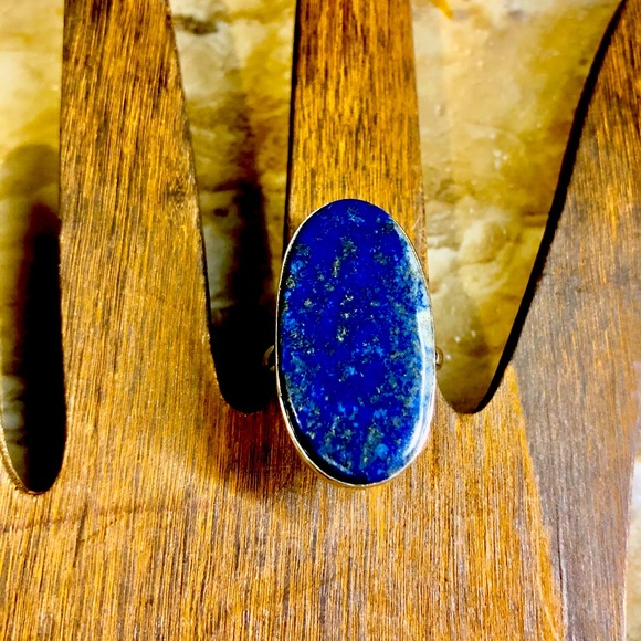 Vintage Jewelry - Sterling Silver Lapis Stone Ring 925 Adjustable